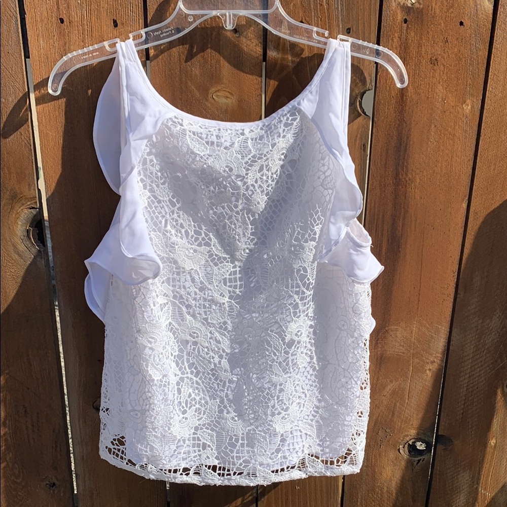 Lauren Conrad LC White Lace Tank Women's Floral Top Size S Summer Outfit